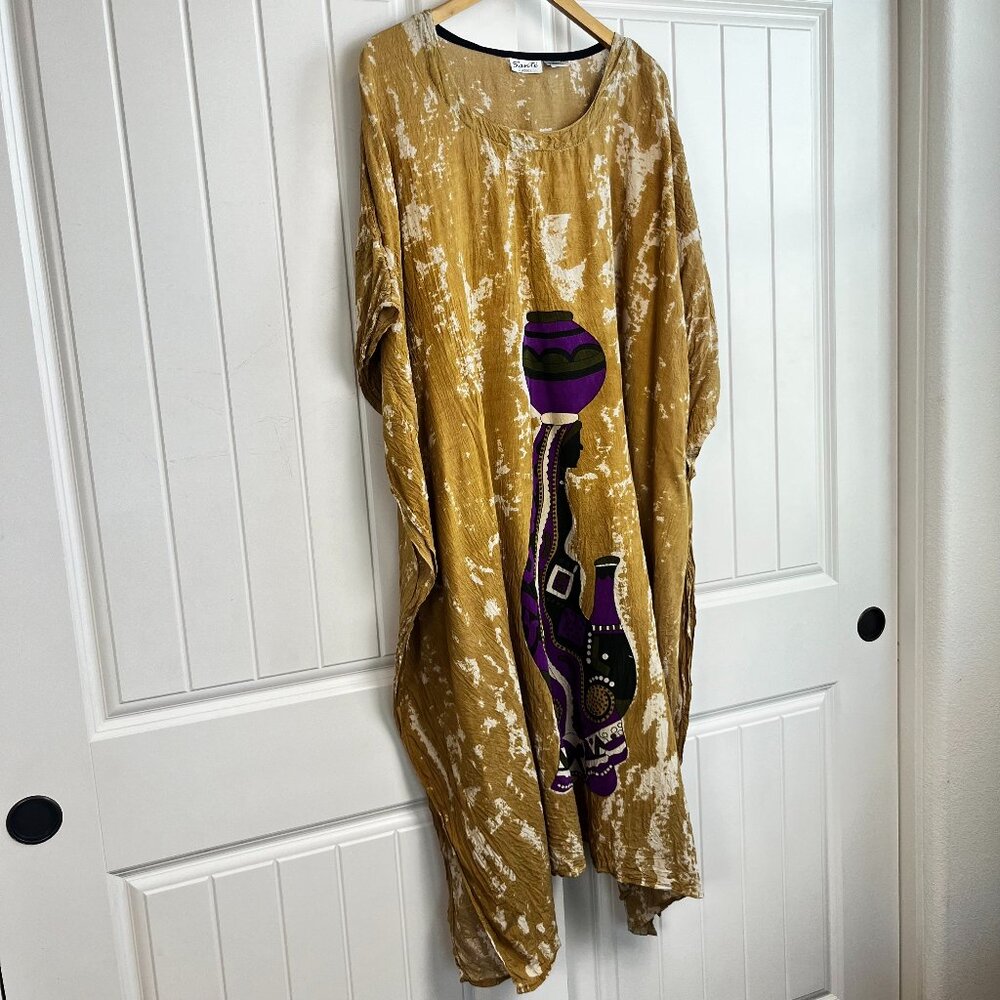 Sante Classics Kaftan Dress One Size Nubian Queen Print Gold Purple Boho